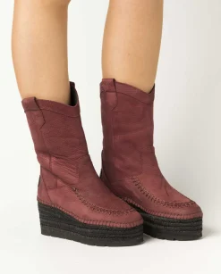 Bota Cowboy en nobuk burdeos Creta