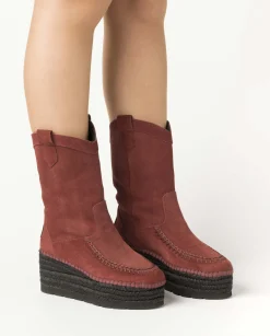 Bota Cowboy en serraje burdeos Creta