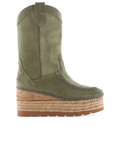 Bota Cowboy en serraje kaki Creta