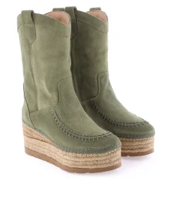 Bota Cowboy en serraje kaki Creta