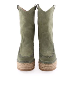 Bota Cowboy en serraje kaki Creta