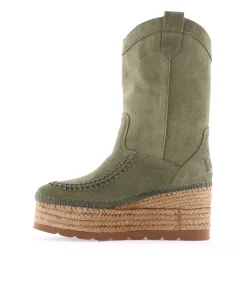 Bota Cowboy en serraje kaki Creta