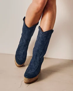 Bota Cowboy en serraje marino Tilo 7