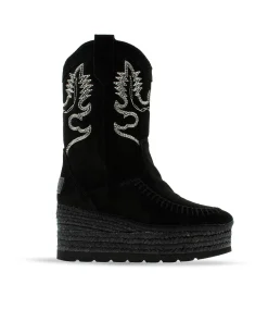 Bota Cowboy en serraje negro Creta