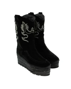 Bota Cowboy en serraje negro Creta