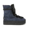 Botin con pelo en serraje azul Merce Doble