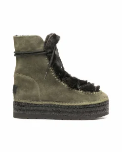 Botin con pelo en serraje kaki Merce Doble