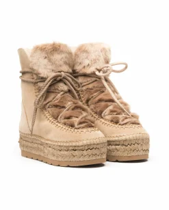 Botin con pelo en serraje nude Merce Doble