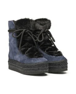 Botin con pelo en serraje azul Merce Doble