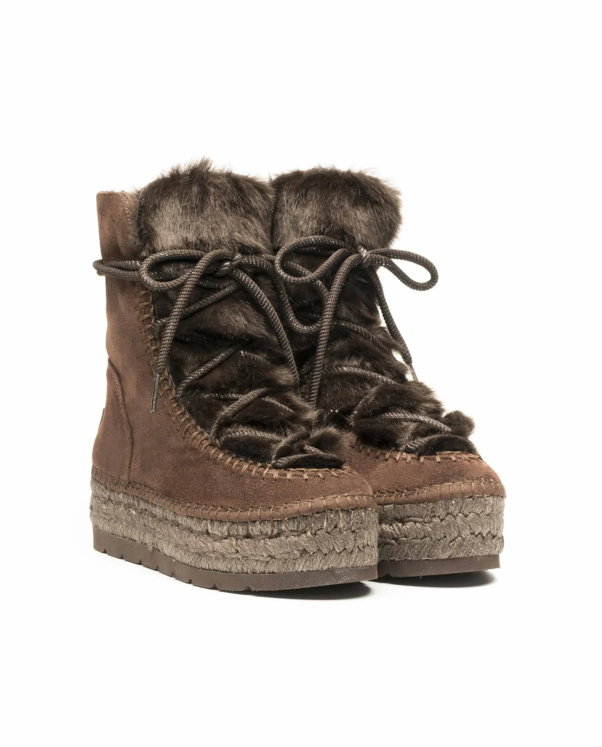 Botin con pelo en serraje testa Merce Doble