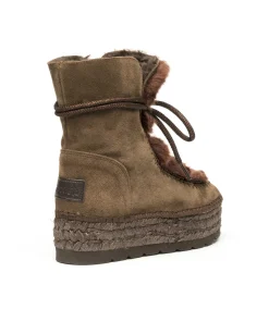 Botin con pelo en serraje taupe Merce Doble