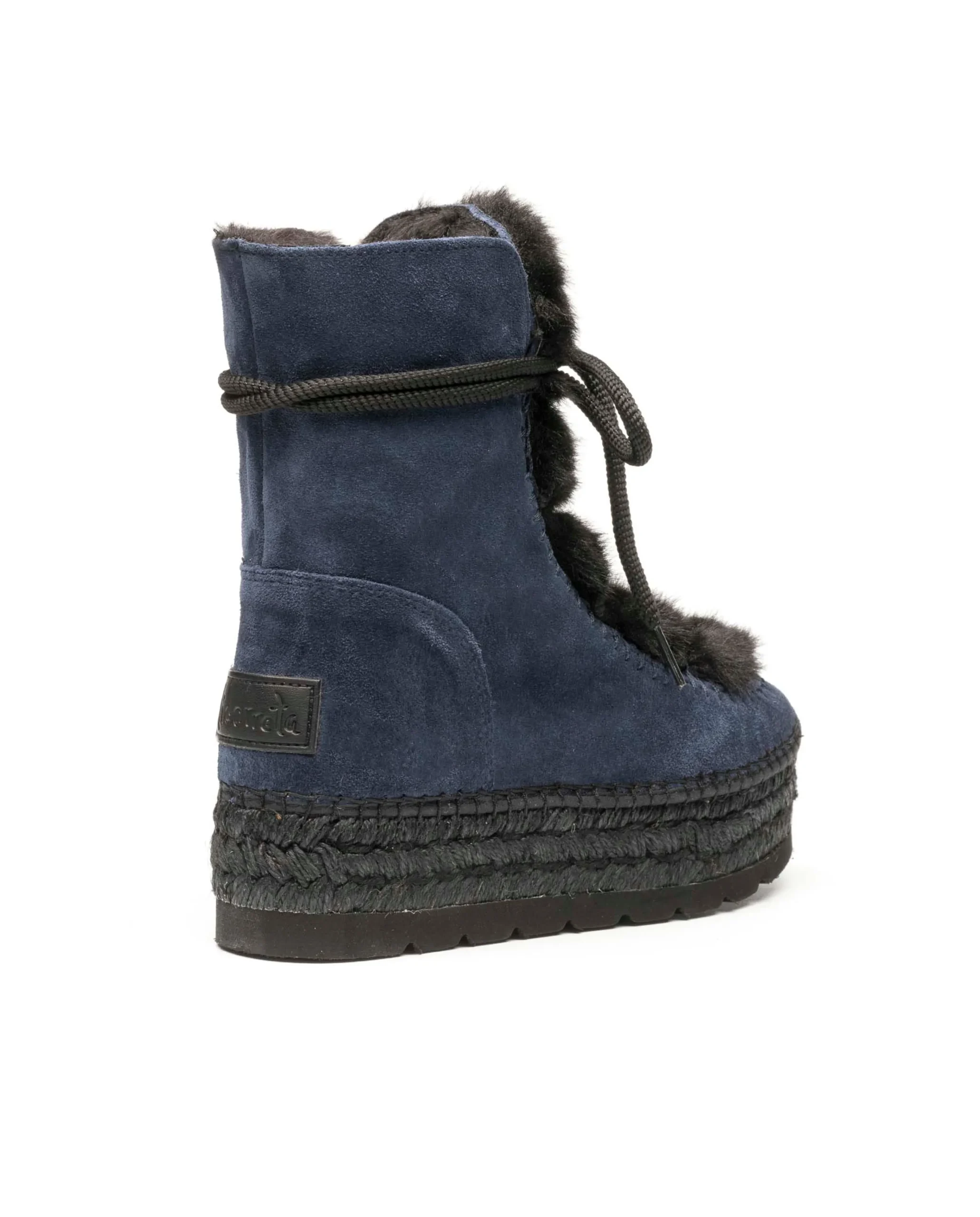 Botin con pelo en serraje azul Merce Doble