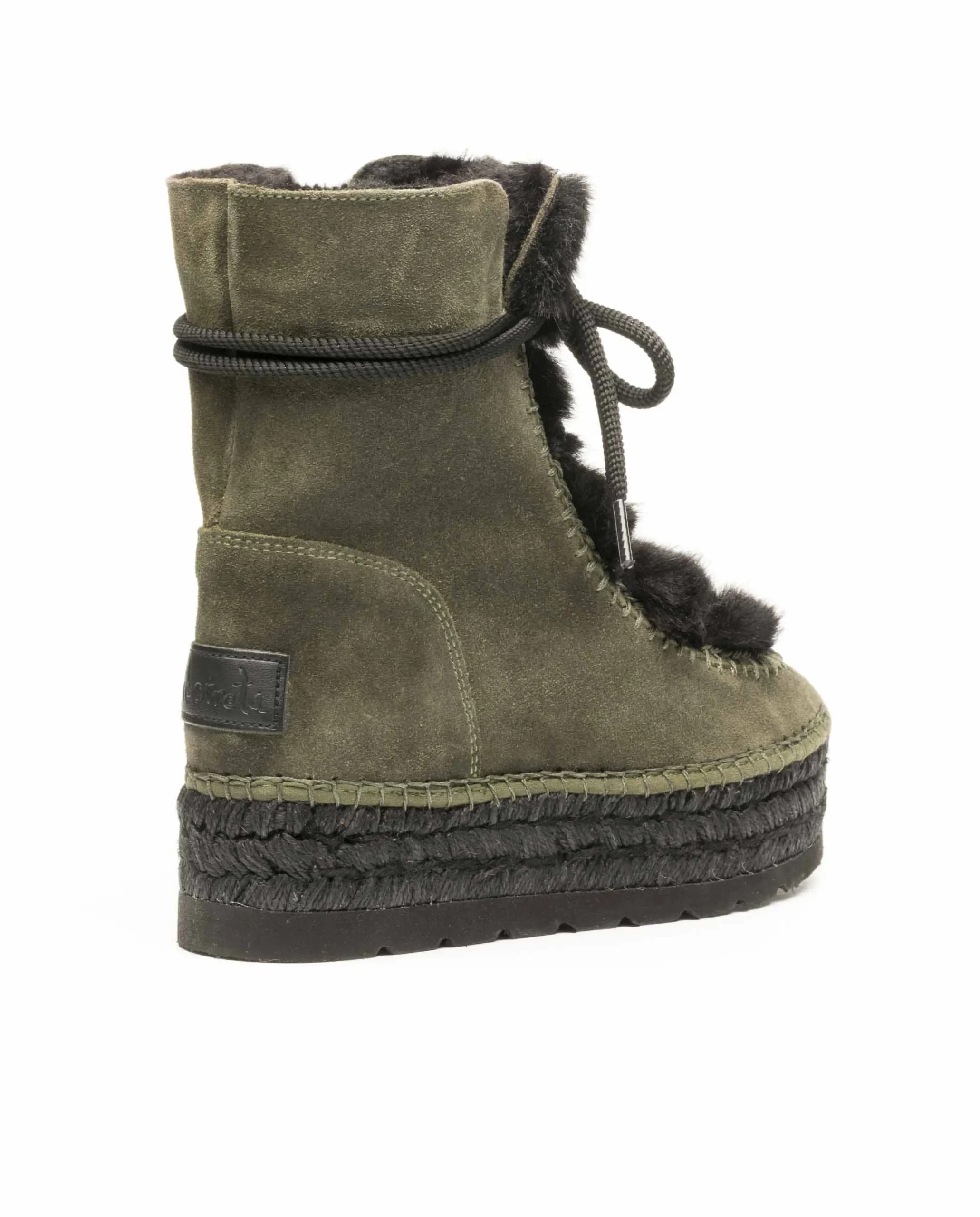 Botin con pelo en serraje kaki Merce Doble