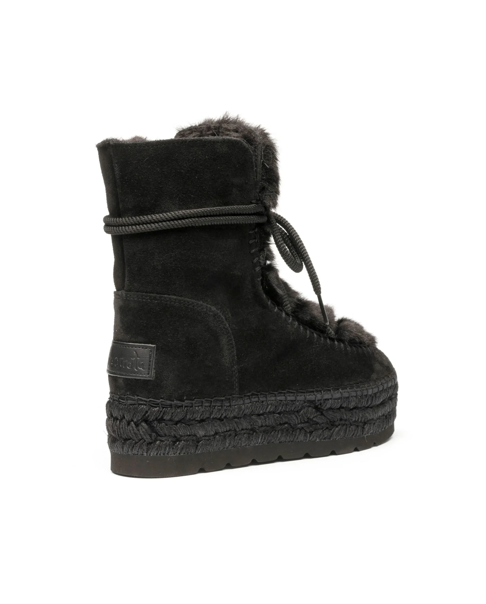 Botin con pelo en serraje negro Merce Doble