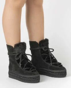 Botin con pelo en serraje negro Merce Doble