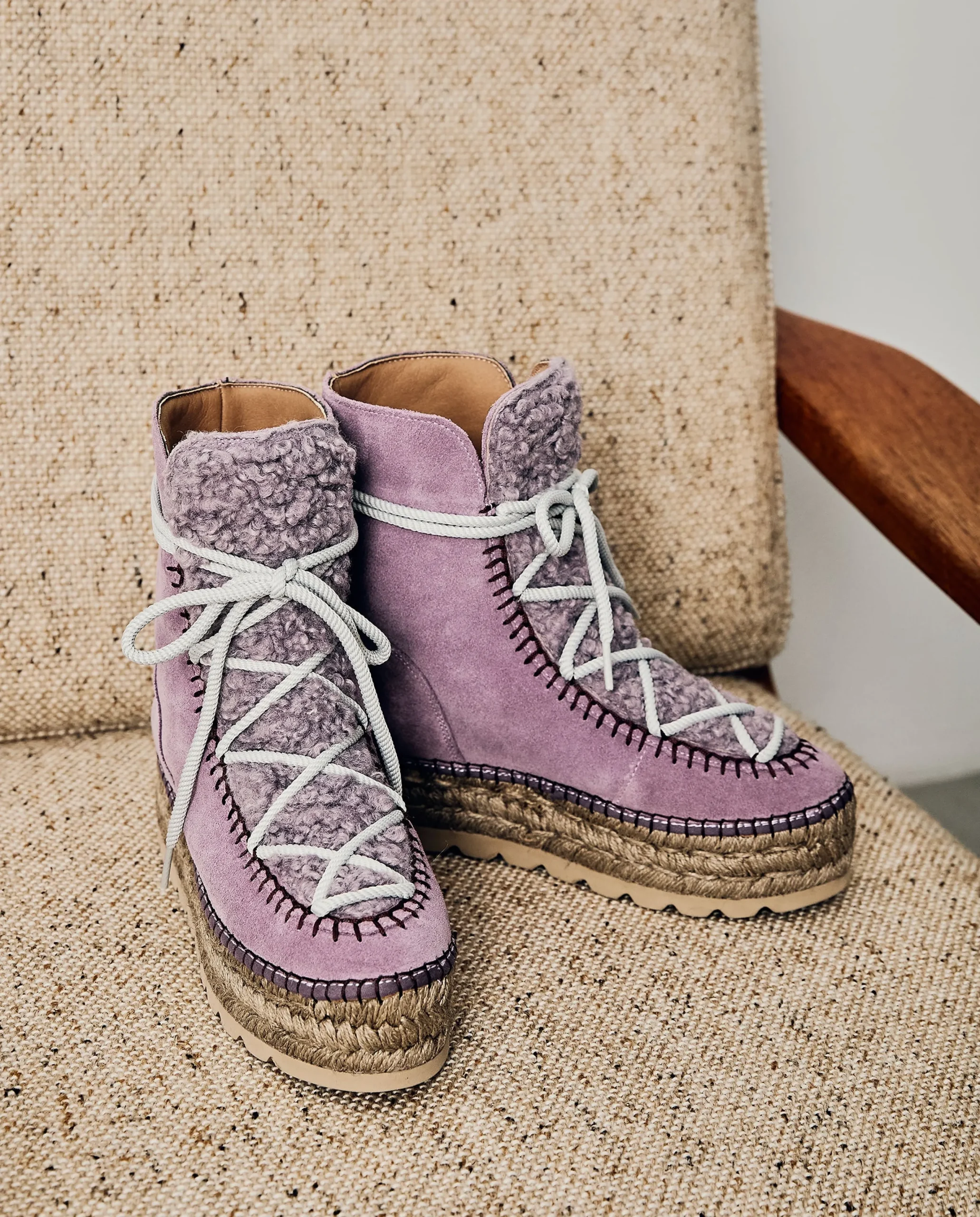 Botin plataforma en serraje violeta Merce Doble