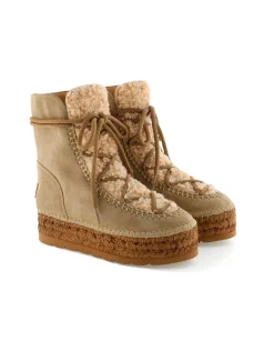 Botin plataforma en serraje taupe Merce Doble