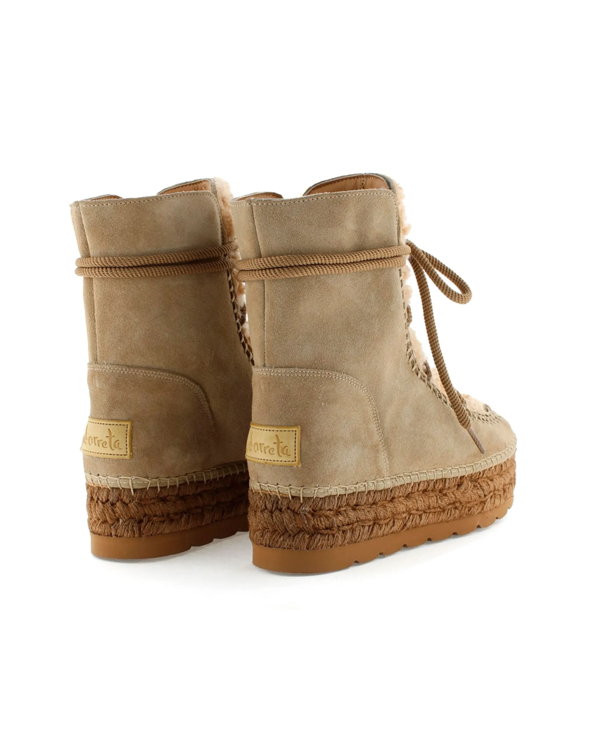 Botin plataforma en serraje taupe Merce Doble