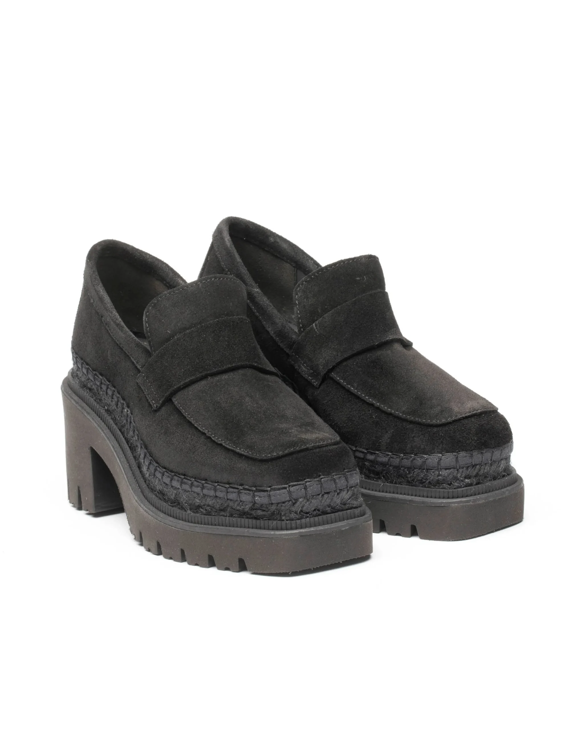 Mocasín de tacón en serraje negro Panteta
