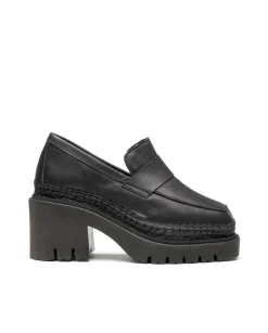 Mocasín de tacón en velvet negro Panteta