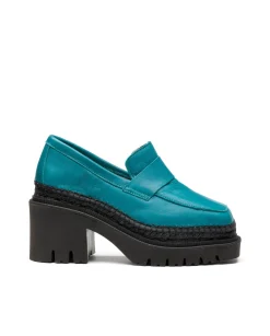 Mocasín de tacón en velvet verde Panteta