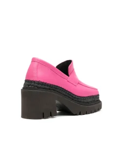 Mocasín de tacón en velvet fuxia Panteta