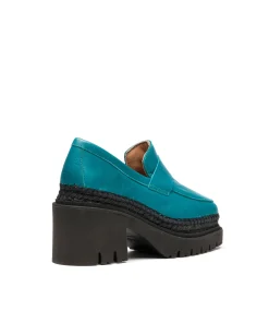 Mocasín de tacón en velvet verde Panteta