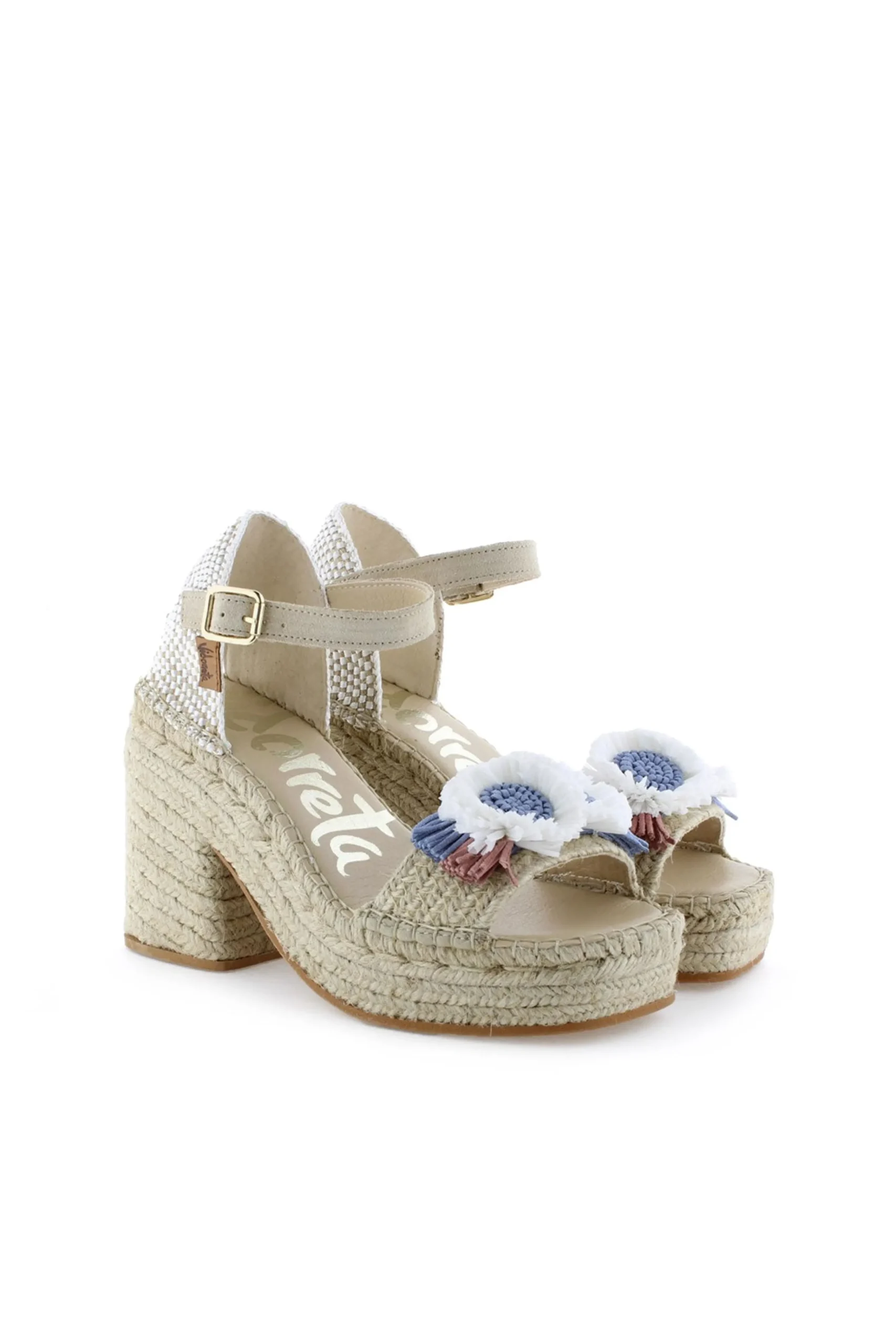 Sandalia abierta trenza natural jeans