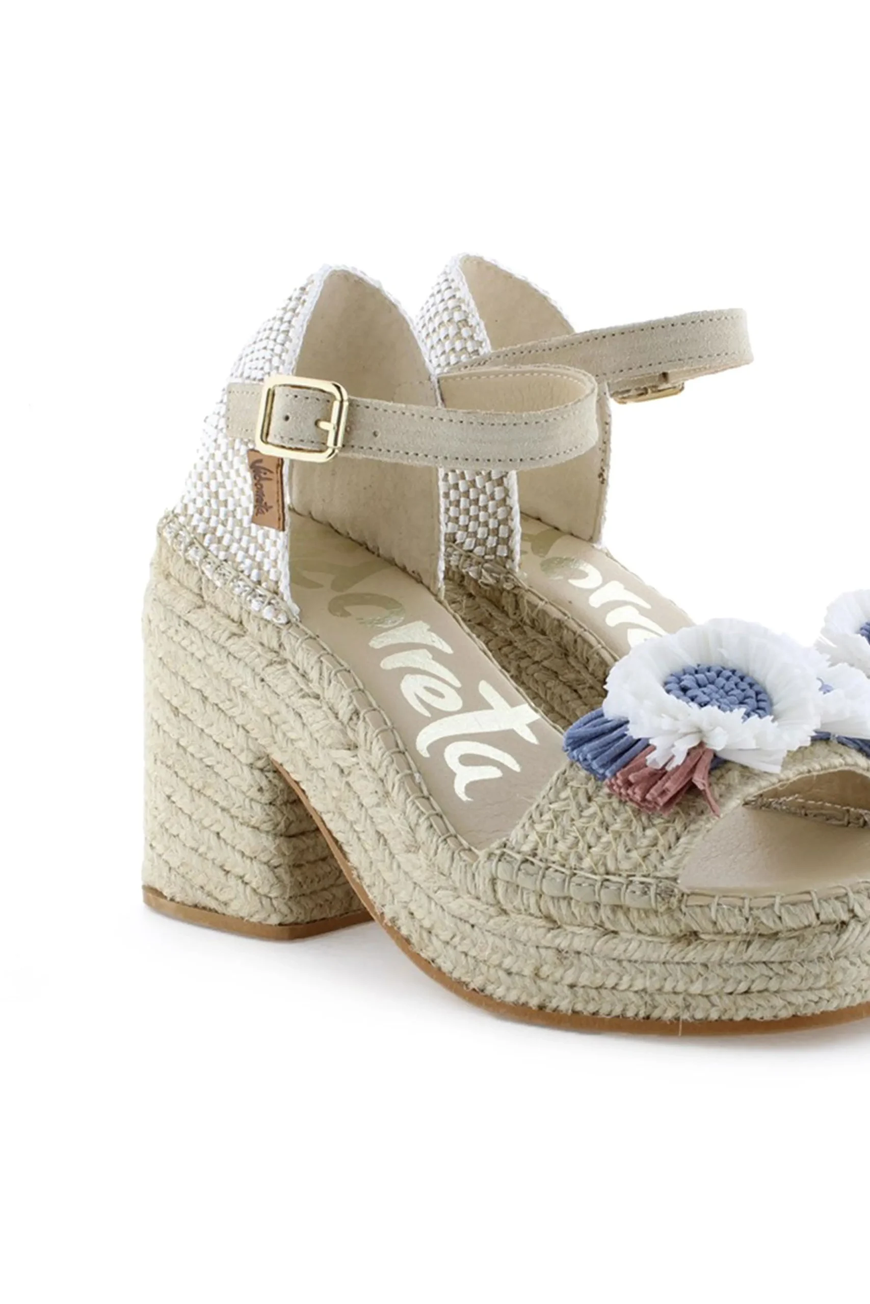 Sandalia abierta trenza natural jeans