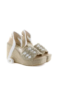 Sandalia cintas en ganchillo fluor blanco