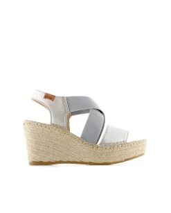 Sandalia elásticos en napa metal perla Dominica