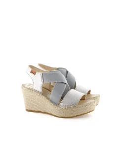 Sandalia elásticos en napa metal perla Dominica