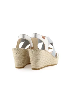 Sandalia elásticos en napa metal perla Dominica