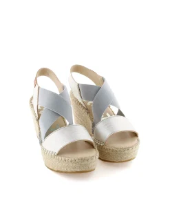 Sandalia elásticos en napa metal perla Dominica