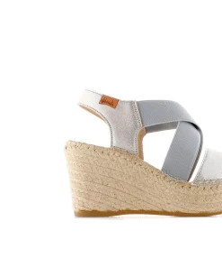 Sandalia elásticos en napa metal perla Dominica