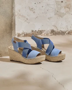 Sandalia elásticos en serraje jeans Dominica
