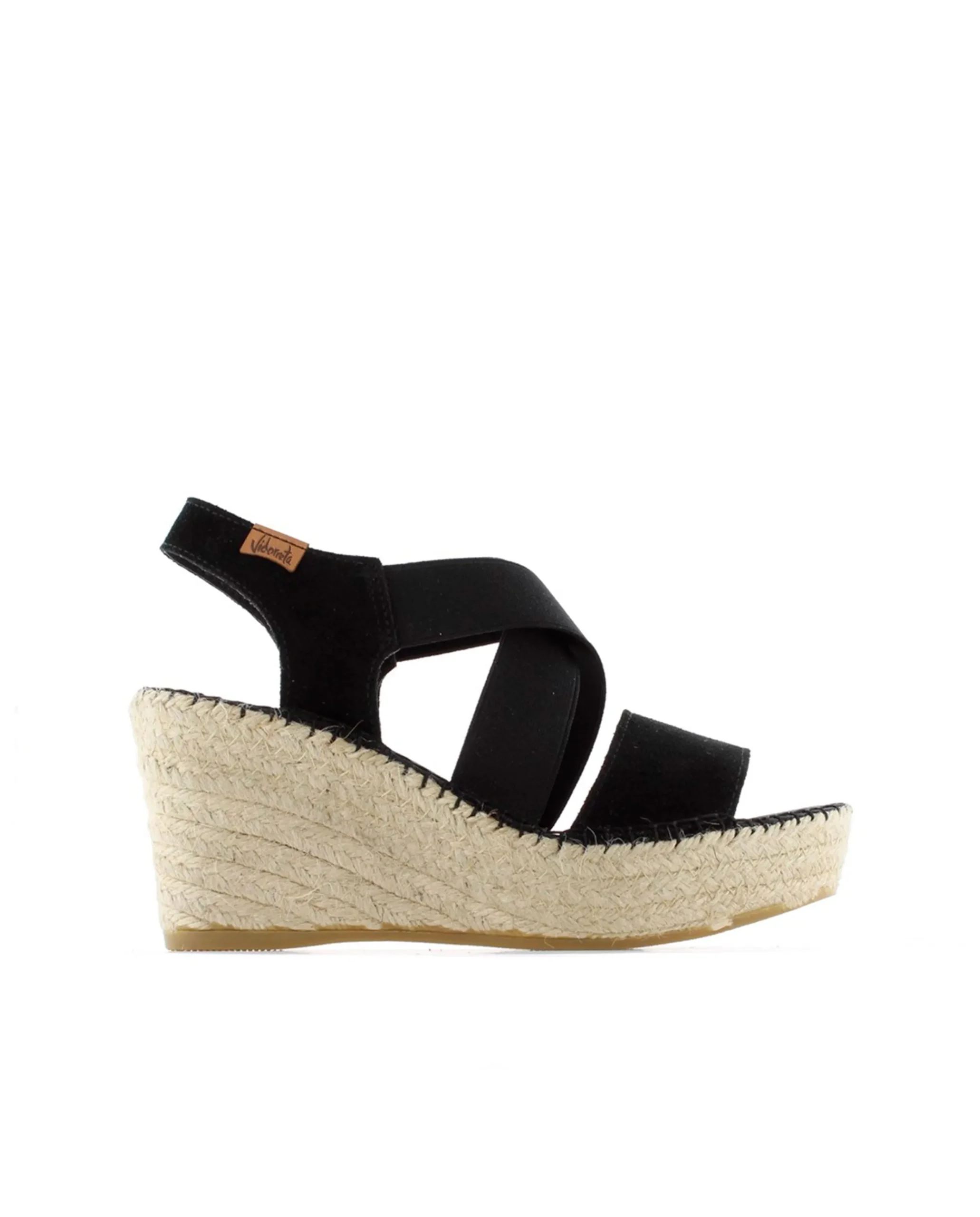 Sandalia elásticos en serraje negro Dominica