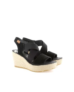Sandalia elásticos en serraje negro Dominica