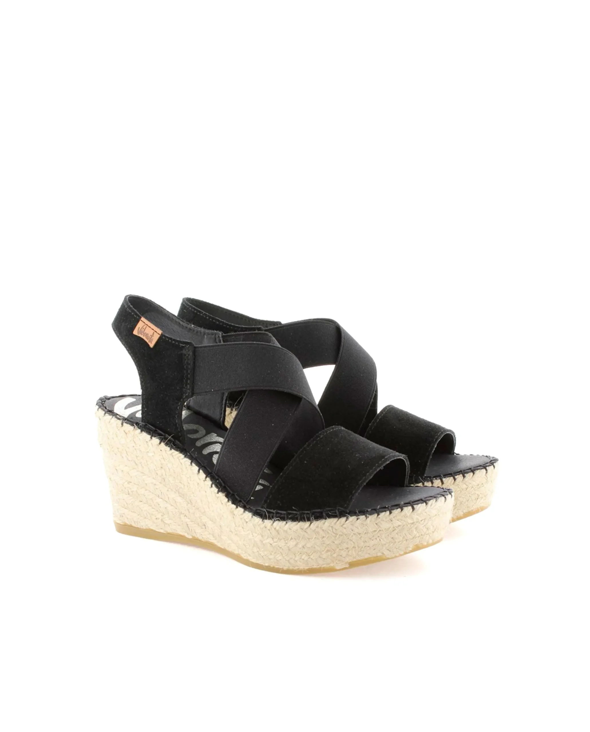 Sandalia elásticos en serraje negro Dominica