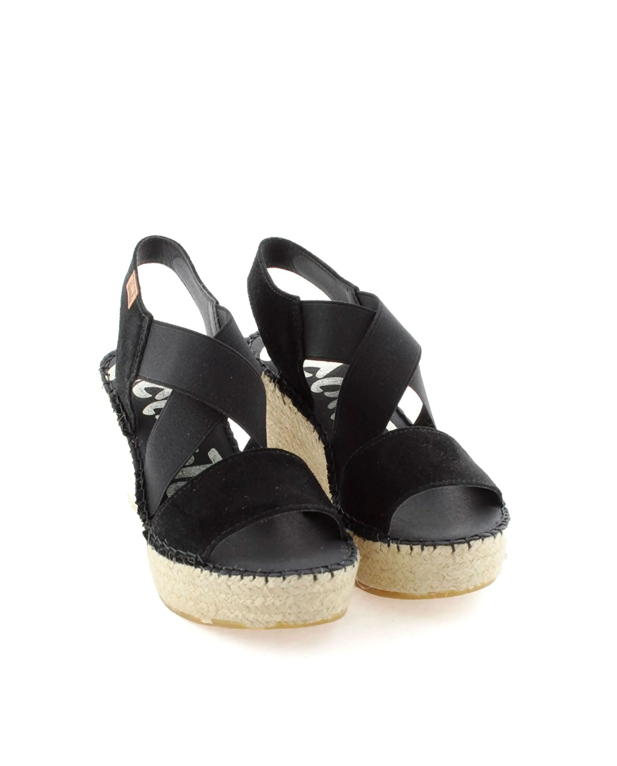 Sandalia elásticos en serraje negro Dominica