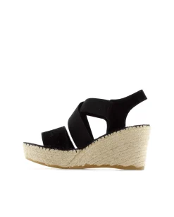 Sandalia elásticos en serraje negro Dominica