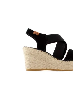 Sandalia elásticos en serraje negro Dominica