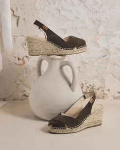 Sandalia en serraje kaki Clavel