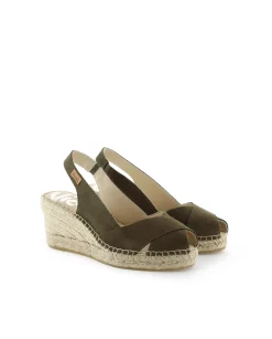 Sandalia en serraje kaki Clavel