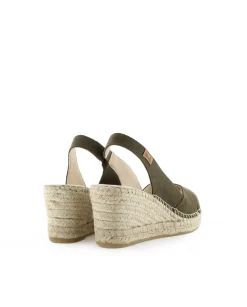 Sandalia en serraje kaki Clavel