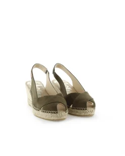 Sandalia en serraje kaki Clavel