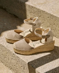 Sandalia en serraje taupe Creta