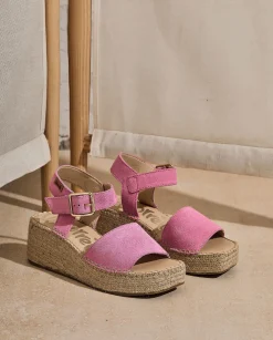 Sandalia hebilla en serraje frambuesa Vinci