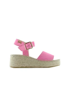 Sandalia hebilla en serraje frambuesa Vinci