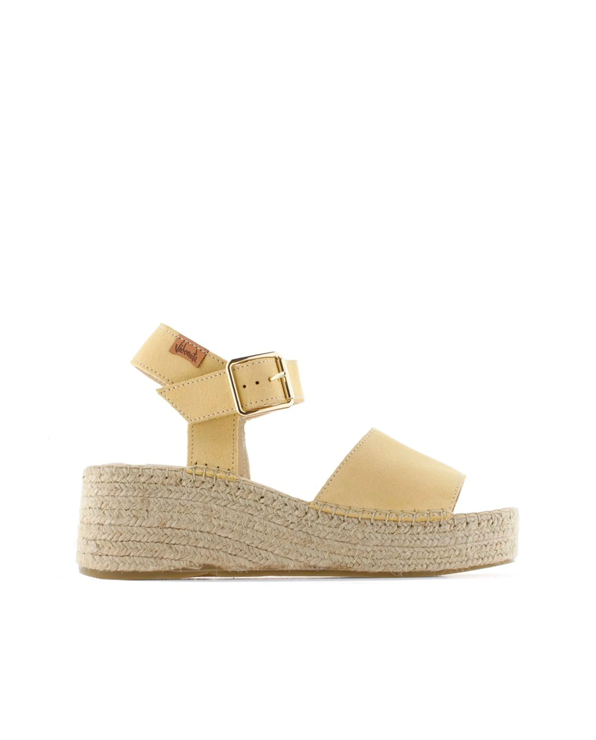 Sandalia hebilla en serraje limón Vinci
